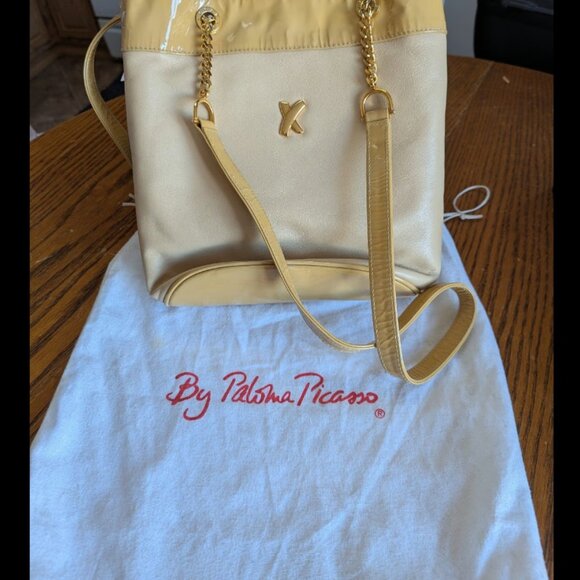 Paloma Picasso Small Tan Leather Shoulder Bag with Gold Chain NWOT - Picture 1 of 15